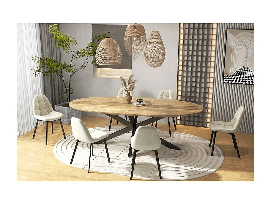 STELLIA-Sedia in velluto beige e metallo nero (x2)