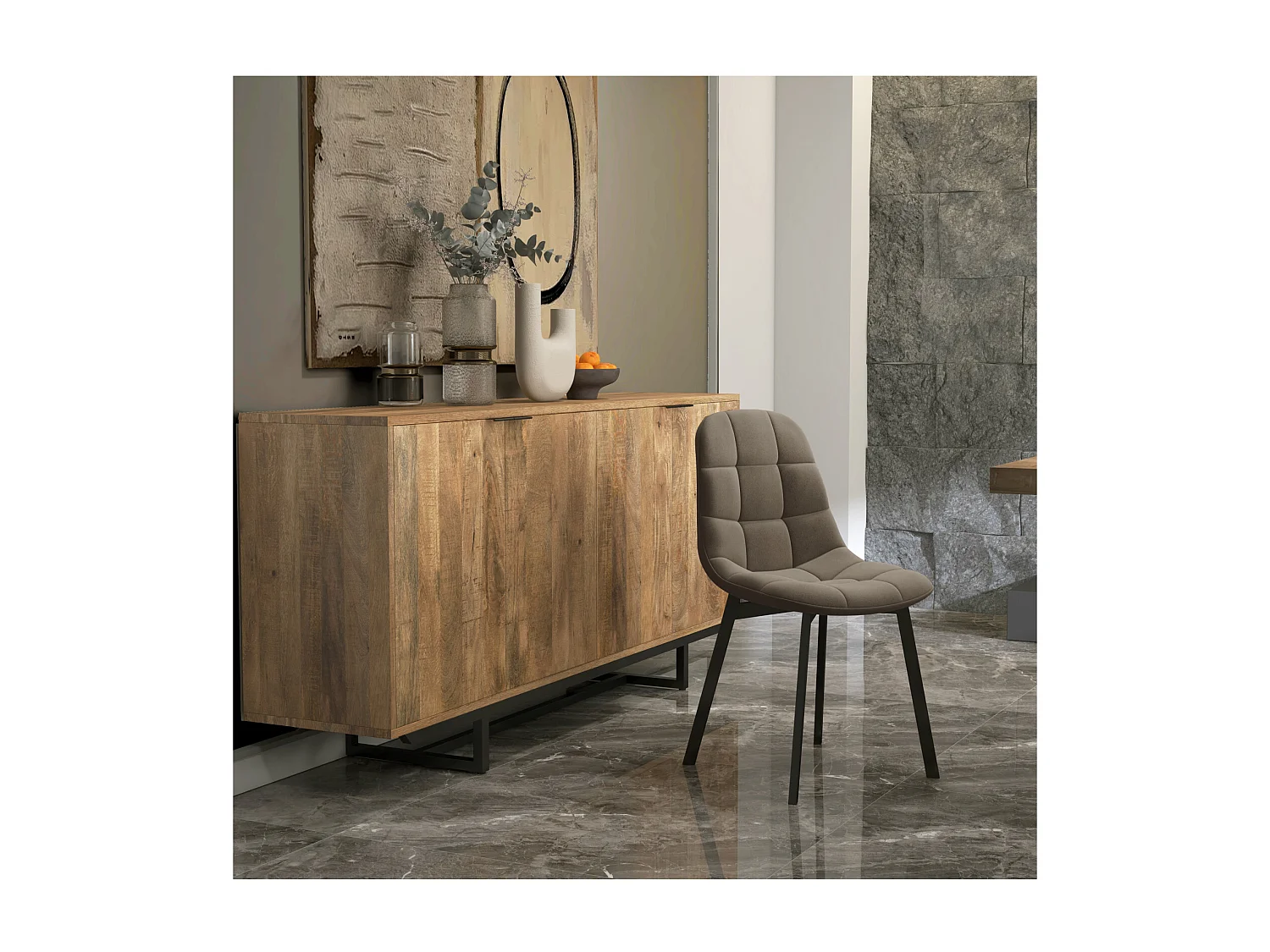 STELLIA-Sedia in velluto taupe chiaro e metallo nero (x2)