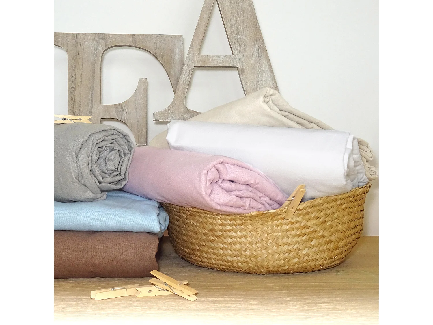 Drap housse flanelle bonnet 30 cm 140x190 Nougat Tradilinge