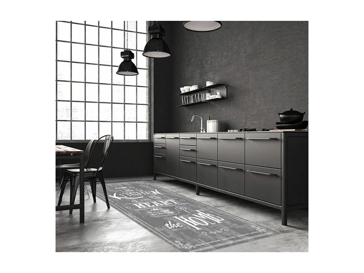 Tapis de cuisine 60x90 cm Polyester Kitchen Gris