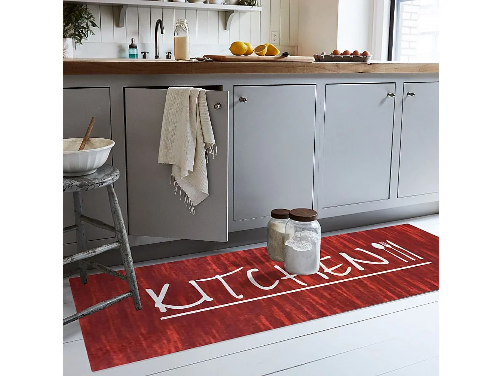 Tapis de cuisine 90x130 cm Polyester Kitchen Rouge
