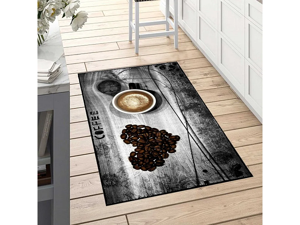 Tapis de cuisine 90x130 cm Polyester Coffee Gris