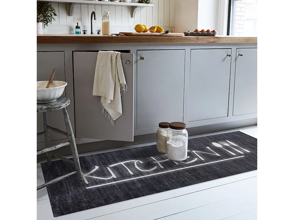 Tapis de cuisine 60x90 cm Polyester Kitchen Noir