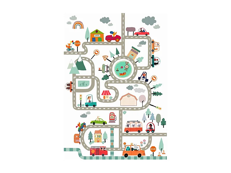 Tapis chambre enfant 80x150 cm Polyester Circuit Blanc