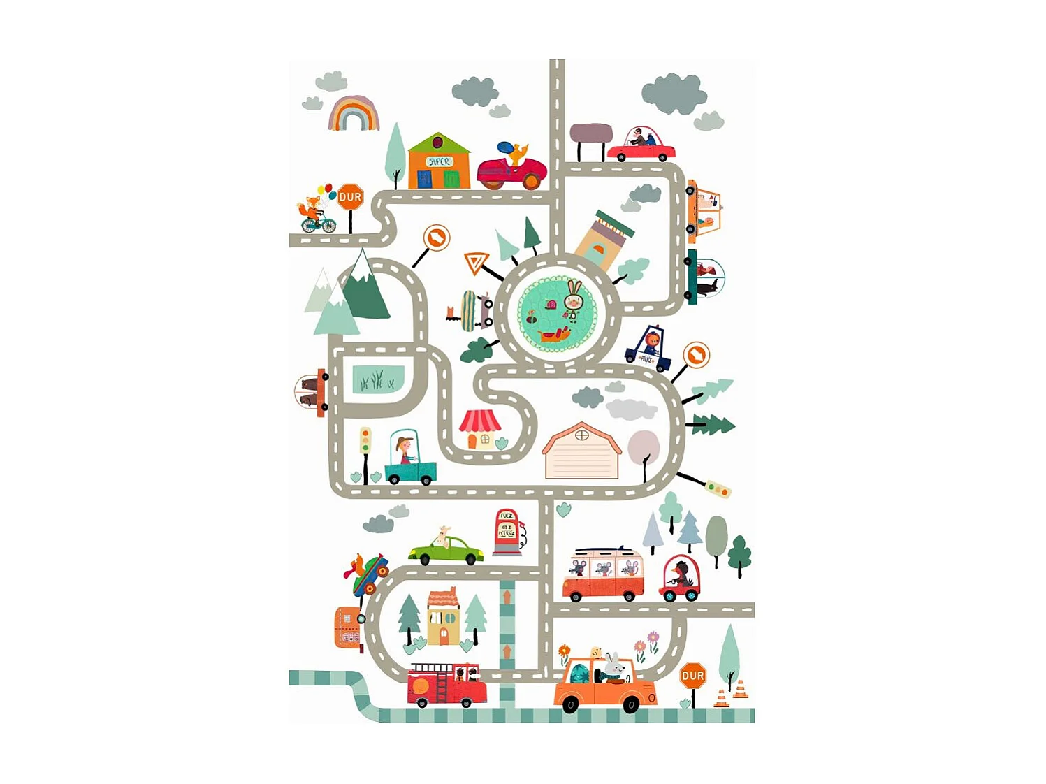 Tapis chambre enfant 80x150 cm Polyester Circuit Blanc