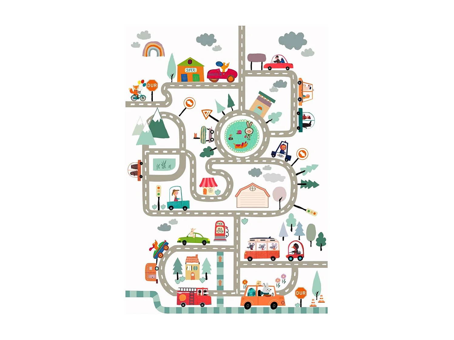 Tapis chambre enfant 80x150 cm Polyester Circuit Blanc