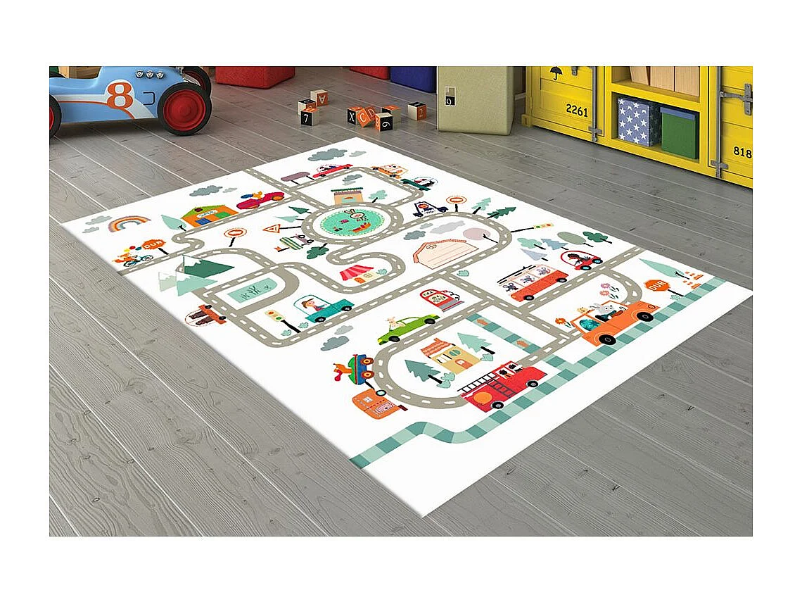 Tapis chambre enfant 80x150 cm Polyester Circuit Blanc