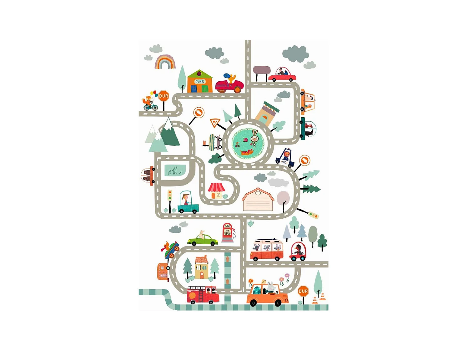 Tapis chambre enfant 80x150 cm Polyester Circuit Blanc