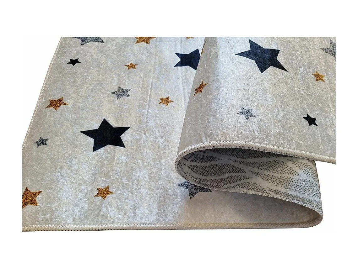 Tapis chambre enfant 80x150 cm Polyester Etoile Ecru