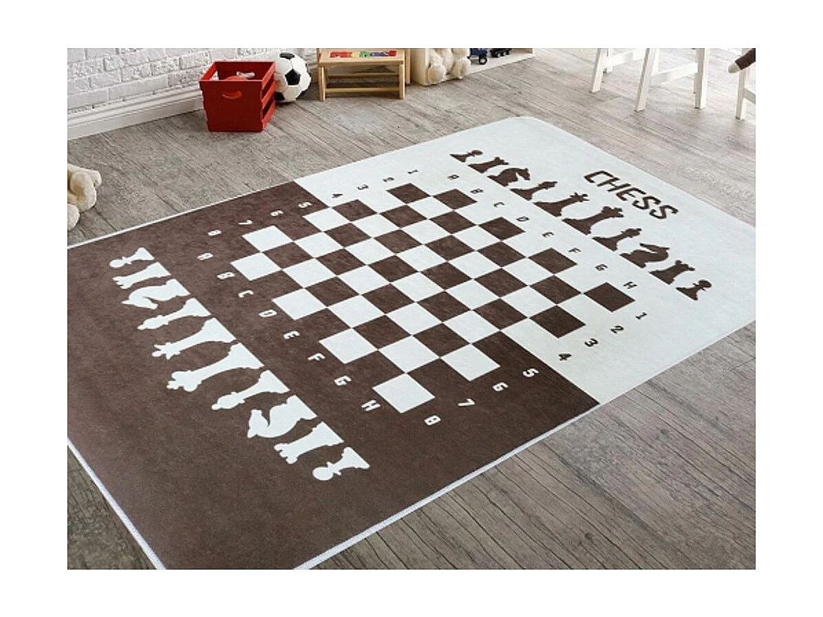 Tapis chambre enfant 100x150 cm Polyester Echec Marron