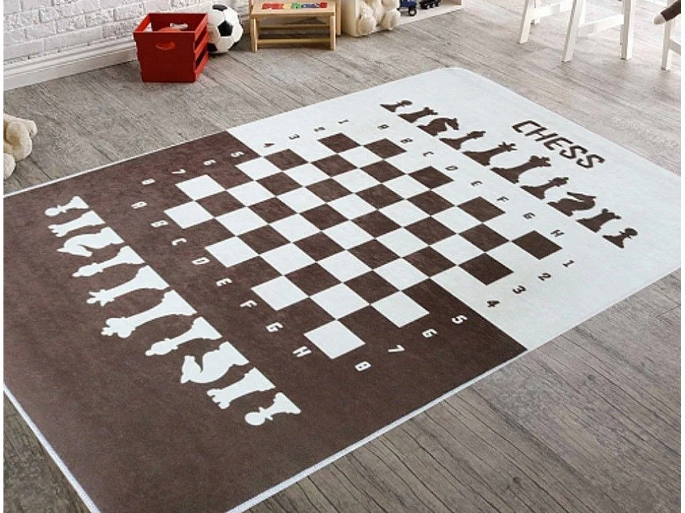 Tapis chambre enfant 100x150 cm Polyester Echec Marron