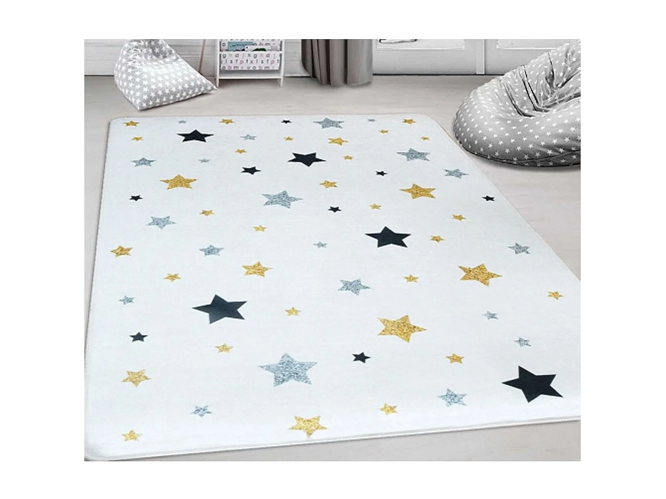 Tapis chambre enfant 120x160 cm Polyester Etoile Ecru