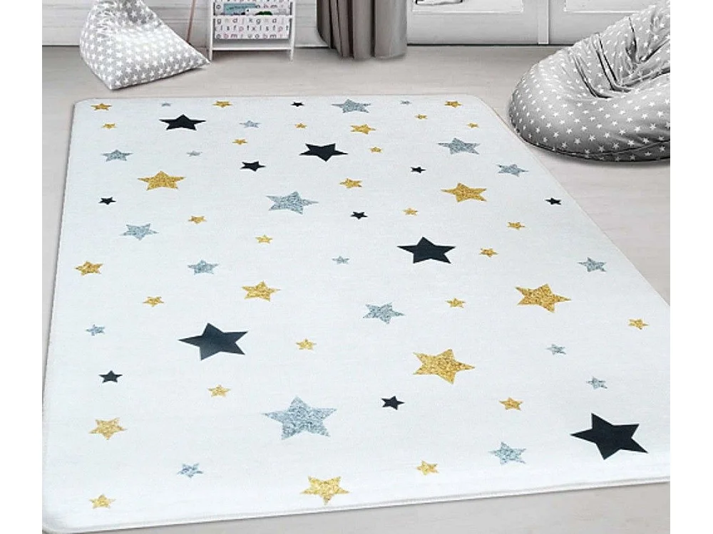 Tapis chambre enfant 120x160 cm Polyester Etoile Ecru
