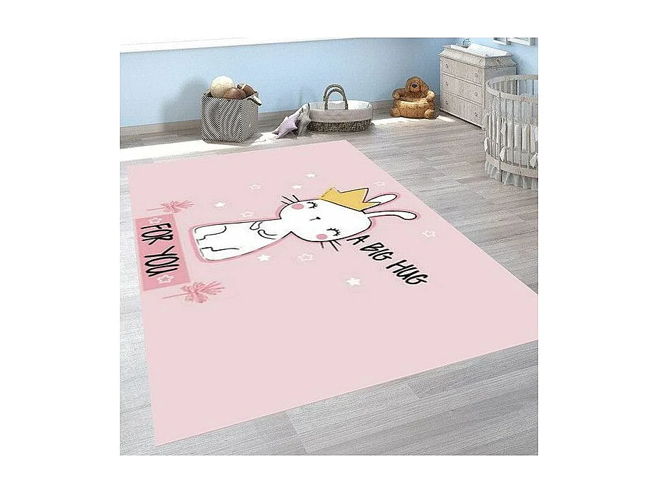Tapis chambre enfant 100x160 cm Polyester Calin Rose