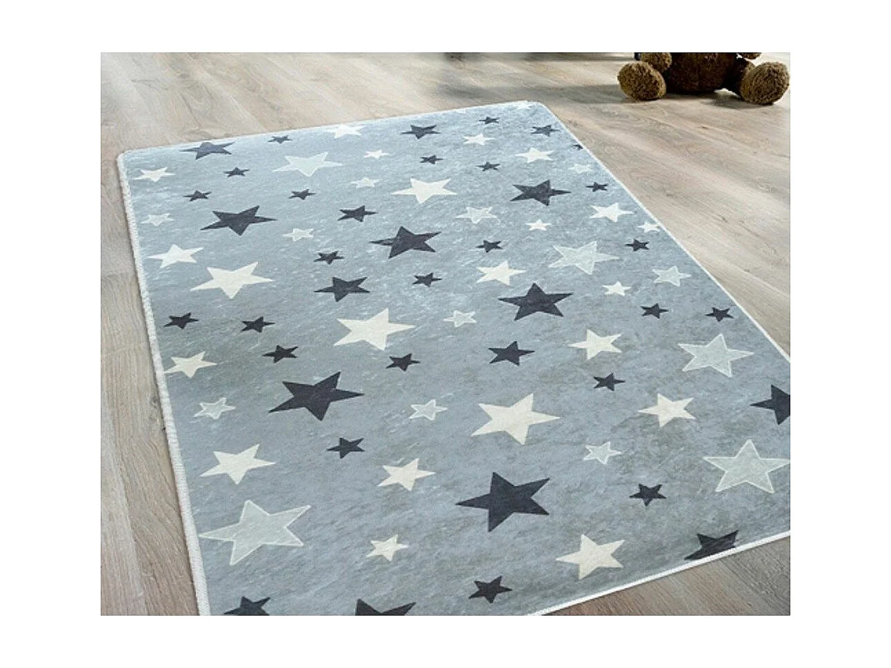 Tapis chambre enfant 80x150 cm Polyester Etoile Gris