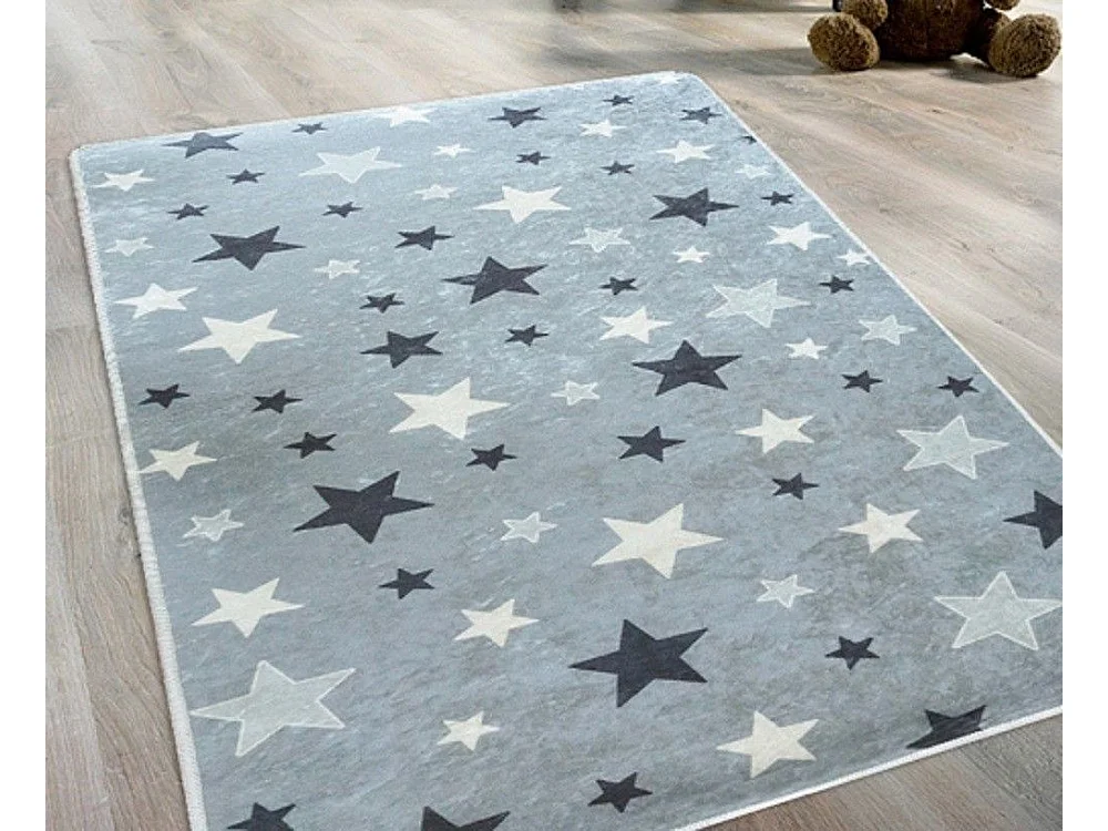 Tapis chambre enfant 80x150 cm Polyester Etoile Gris