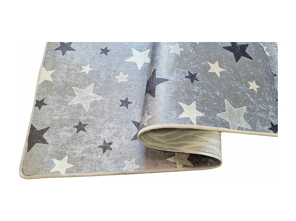 Tapis chambre enfant 80x150 cm Polyester Etoile Gris