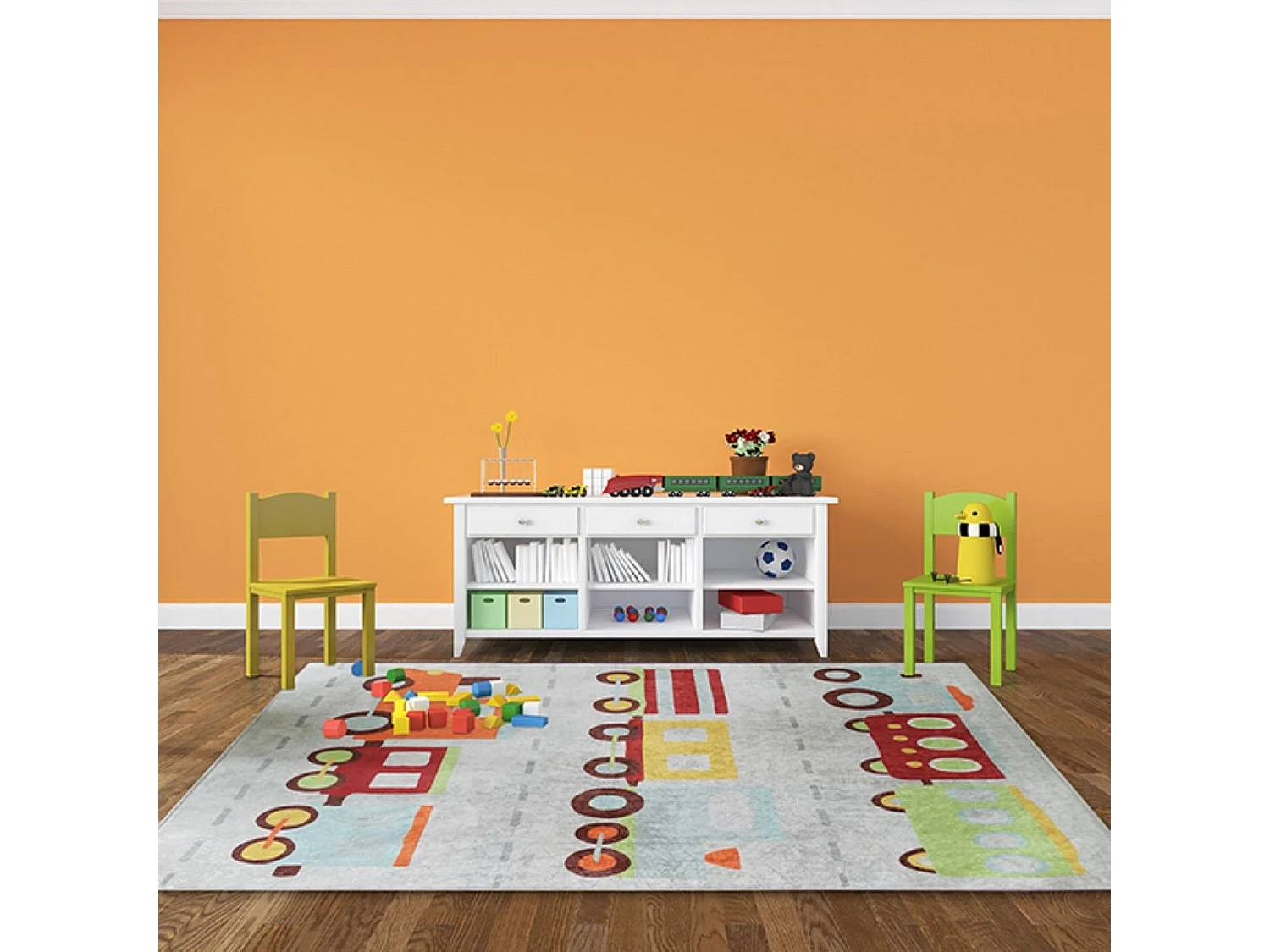 Tapis chambre enfant 100x160 cm Polyester Train