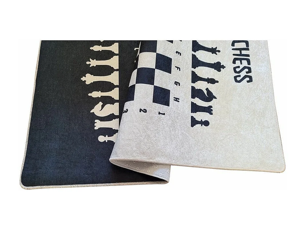 Kinderkamer tapijt met Schaken motief Zwart 80x150 cm van zacht en duurzaam polyester met antislip eigenschappen