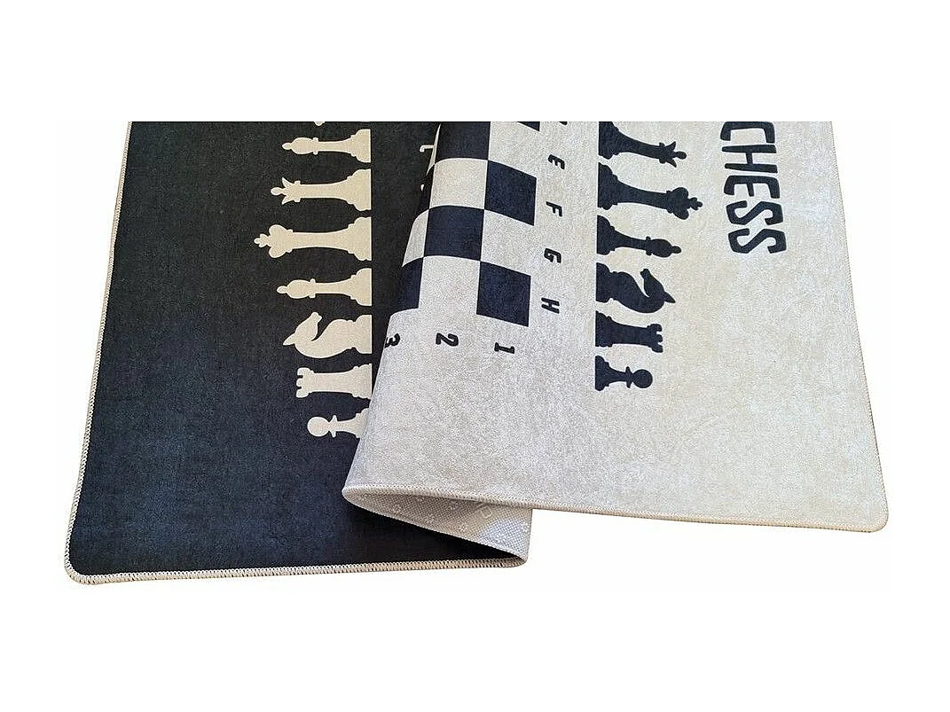 Kinderkamer tapijt met Schaken motief Zwart 80x150 cm van zacht en duurzaam polyester met antislip eigenschappen