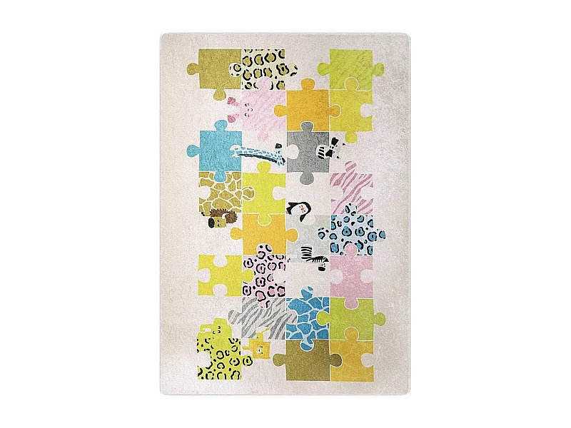 Tapete Puzzle Bege para quarto infantil em poliéster 80x150 cm