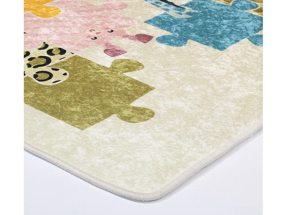 Tapete Puzzle Bege para quarto infantil em poliéster 80x150 cm