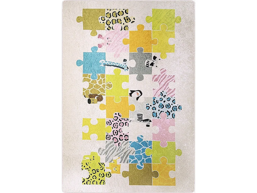 Tapete Puzzle Bege para quarto infantil em poliéster 80x150 cm