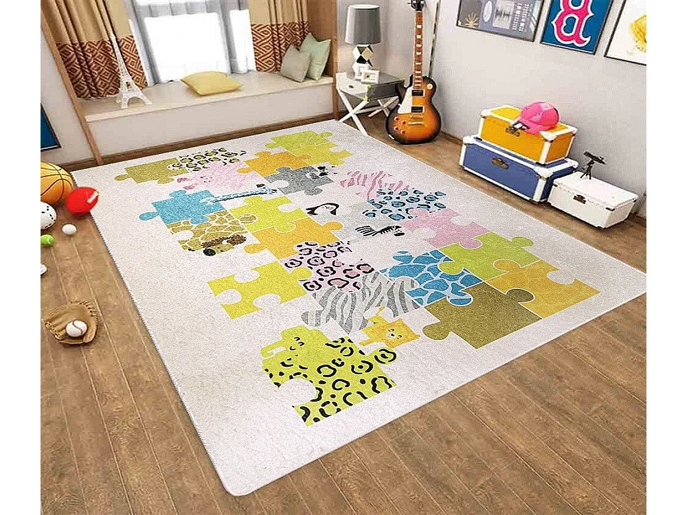 Tapete Puzzle Bege para quarto infantil em poliéster 80x150 cm