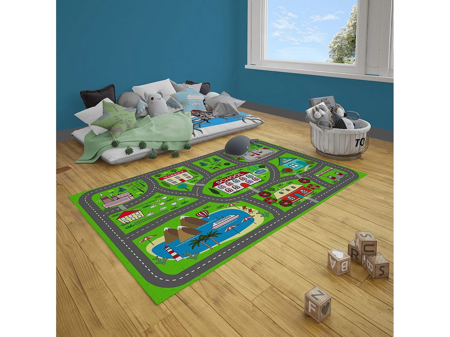 Tapis chambre enfant 100x160 cm Polyester Circuit Villa