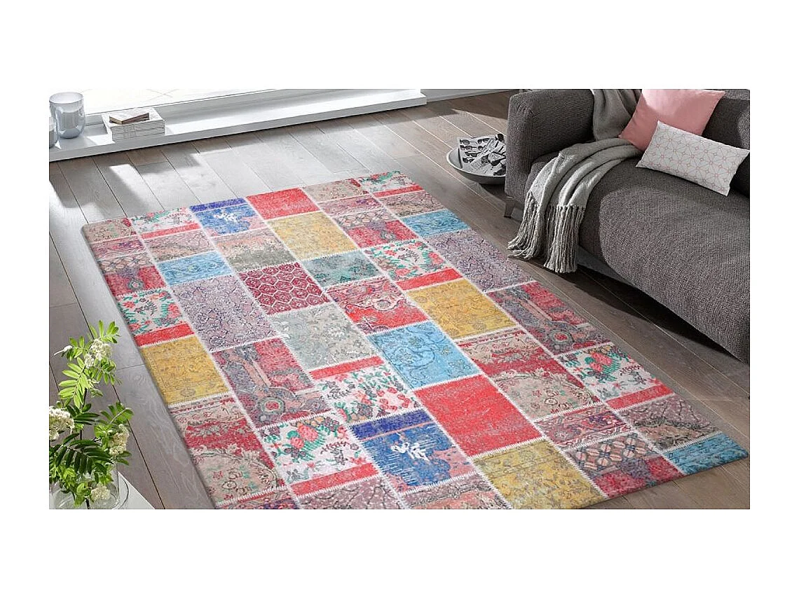 Tapis de salon 80x150 cm Polyester Tetris Bleu