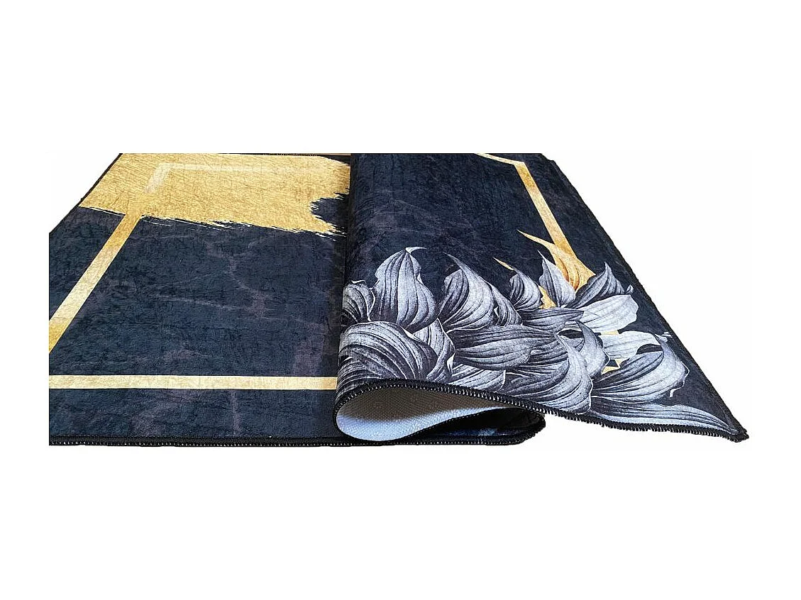 Tapis de salon 120x180 cm Polyester Feuille Noir
