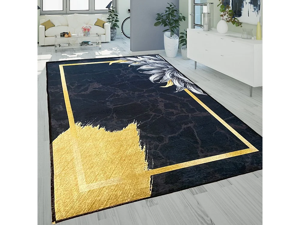 Tapis de salon 120x180 cm Polyester Feuille Noir