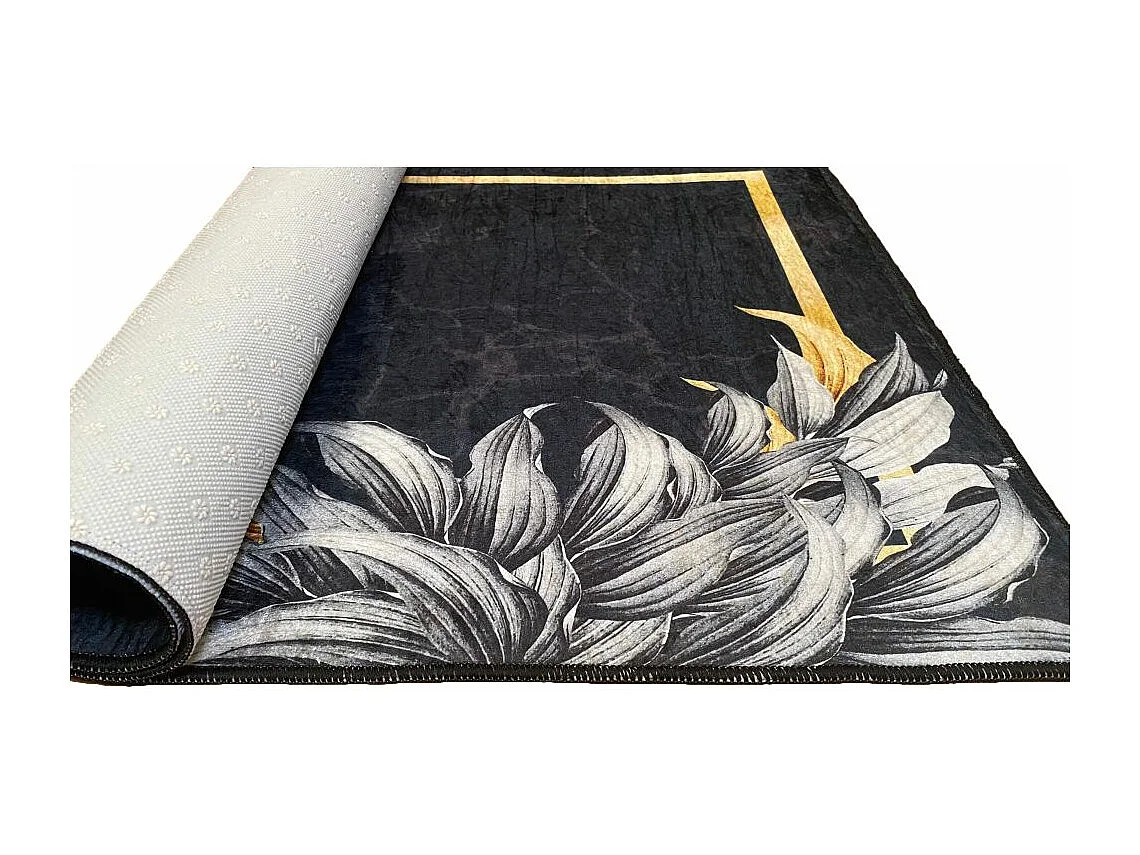 Tapis de salon 120x180 cm Polyester Feuille Noir