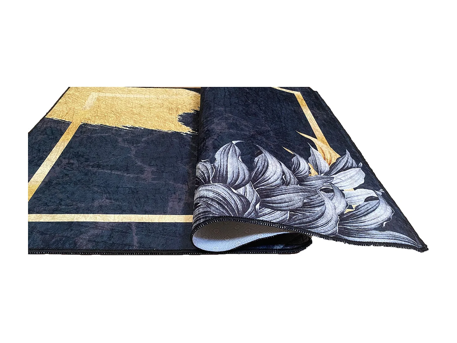 Tapis de salon 120x180 cm Polyester Feuille Noir