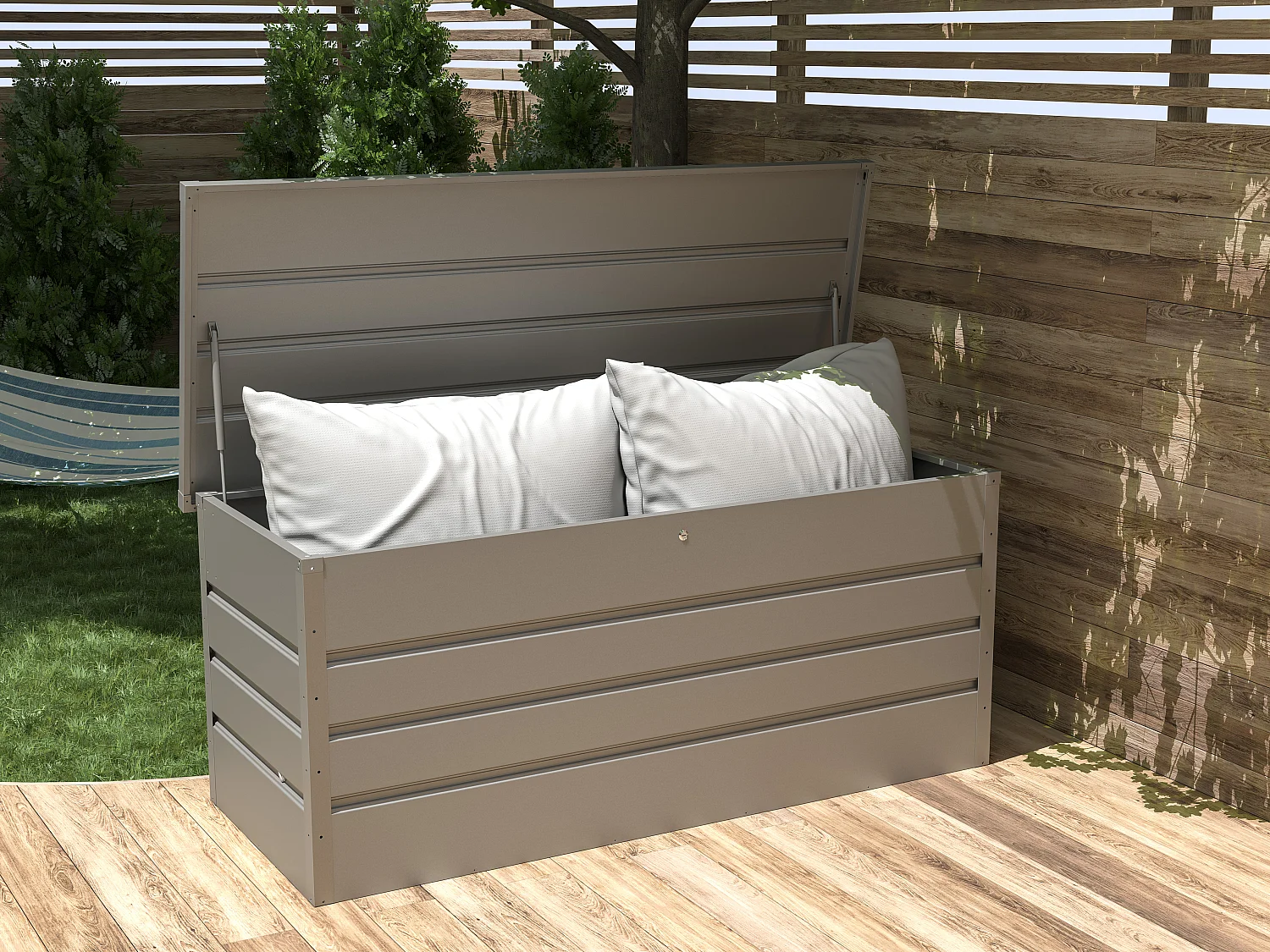 Coffre de rangement de jardin en acier galvanisé gris - 750L - TOMASO