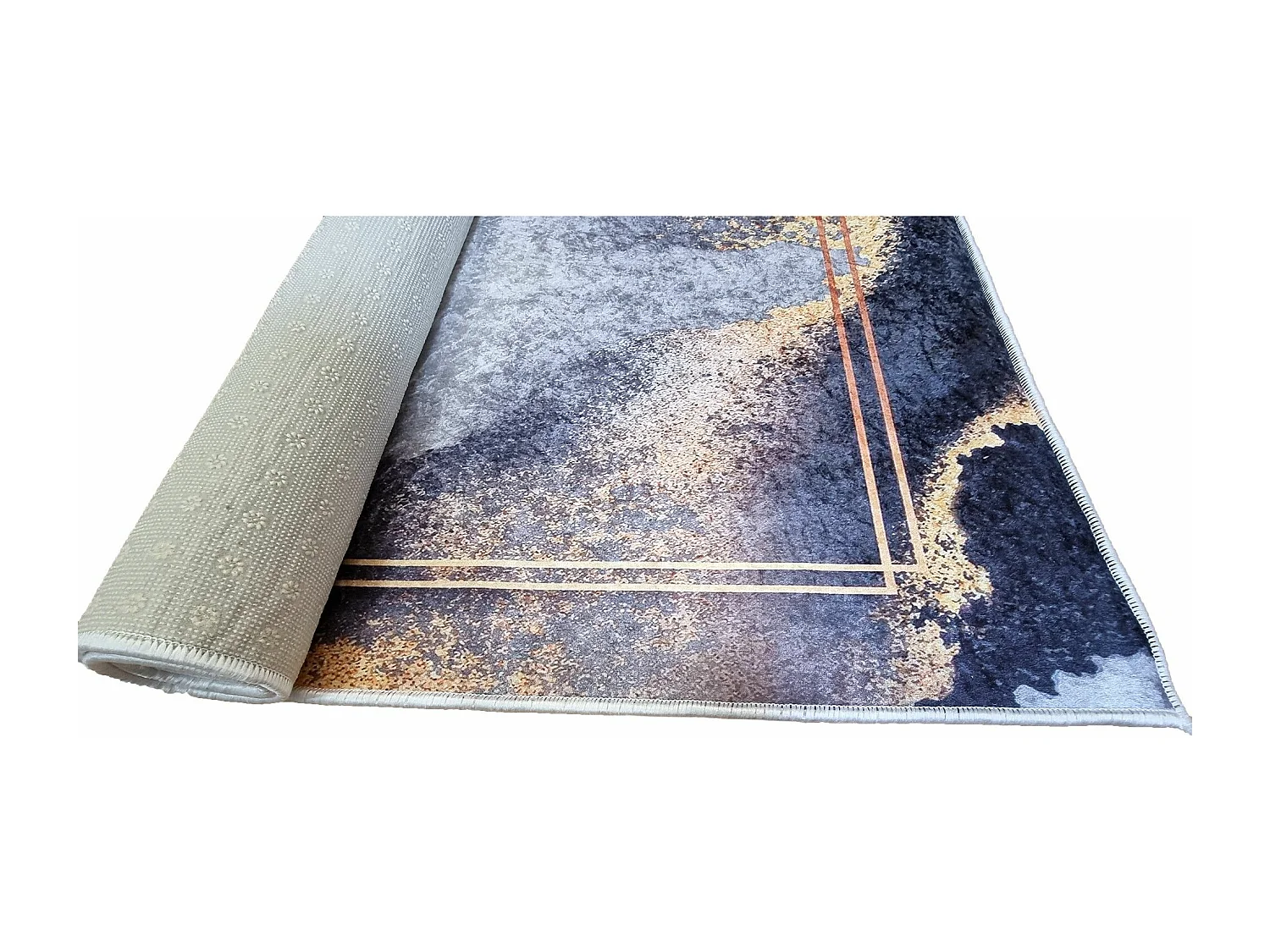 Tapis de salon 160x230 cm Polyester Gold Blanc