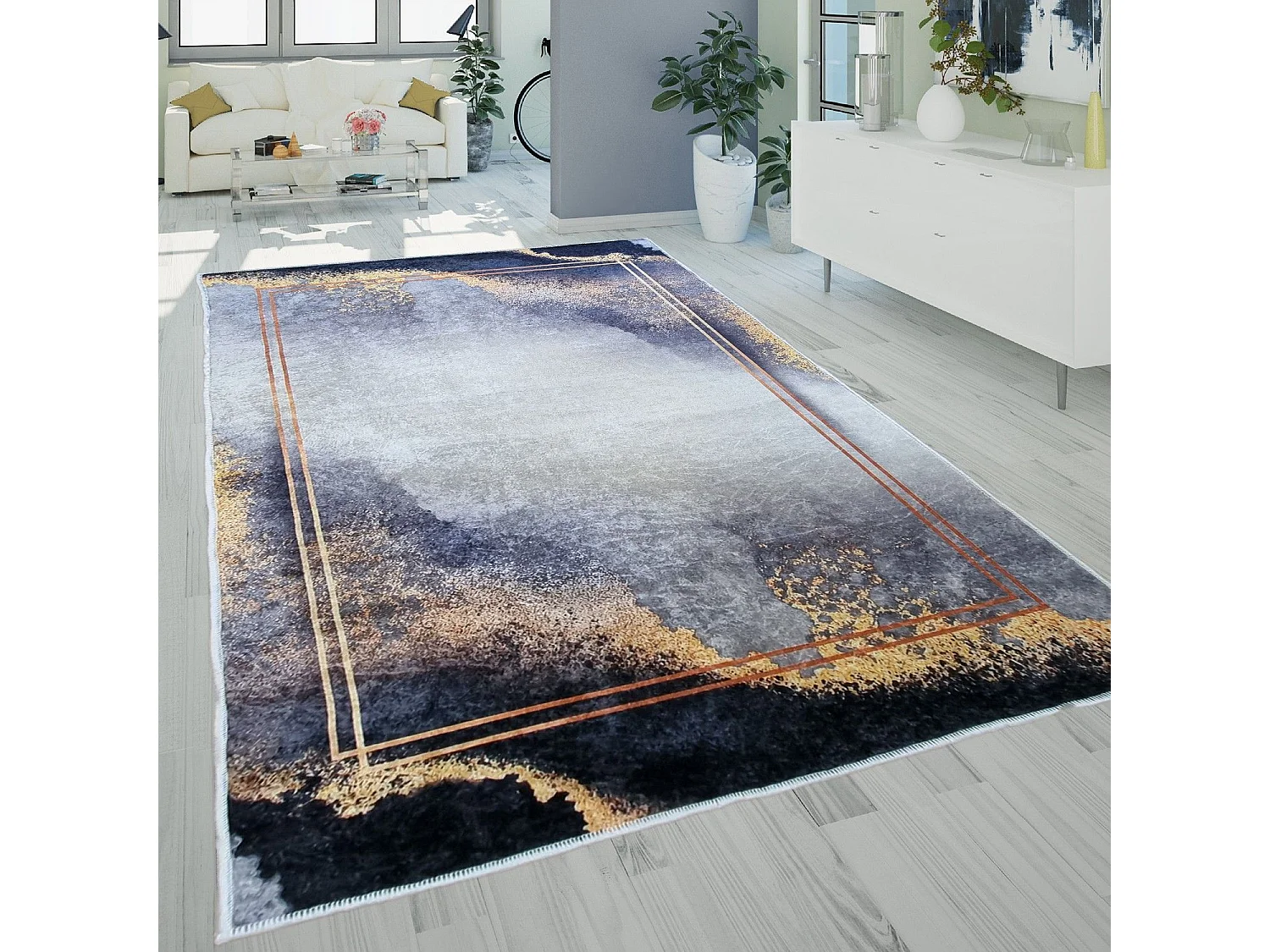Tapis de salon 160x230 cm Polyester Gold Blanc