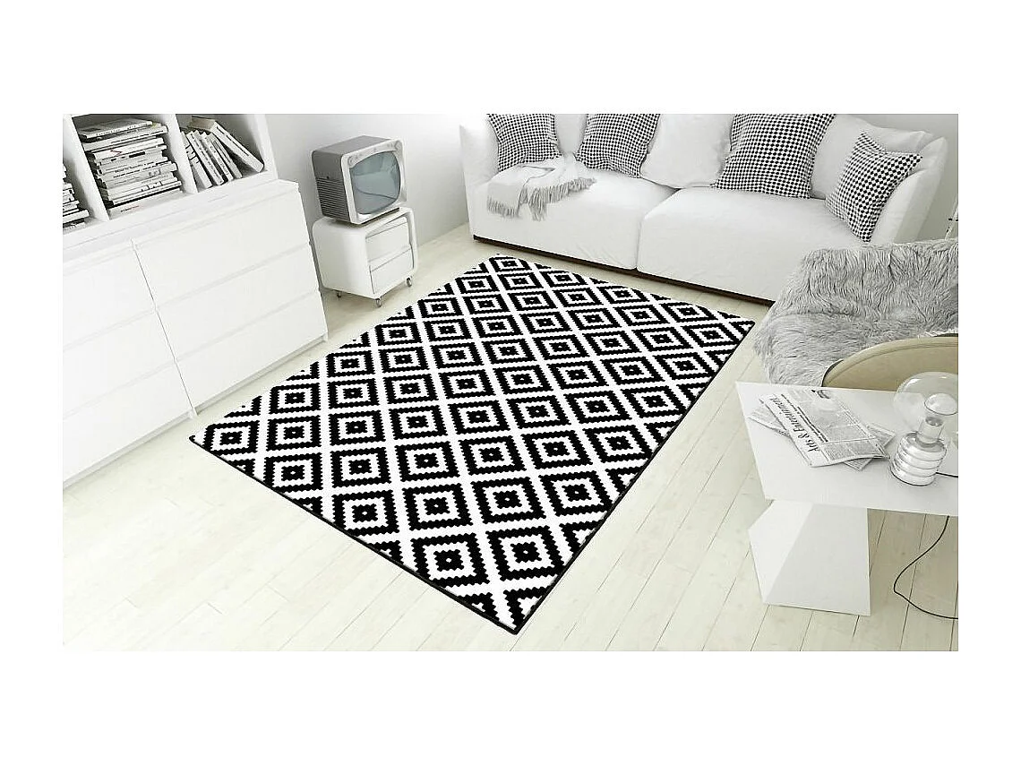 Tapis de salon 80x150 cm Polyester Black And White
