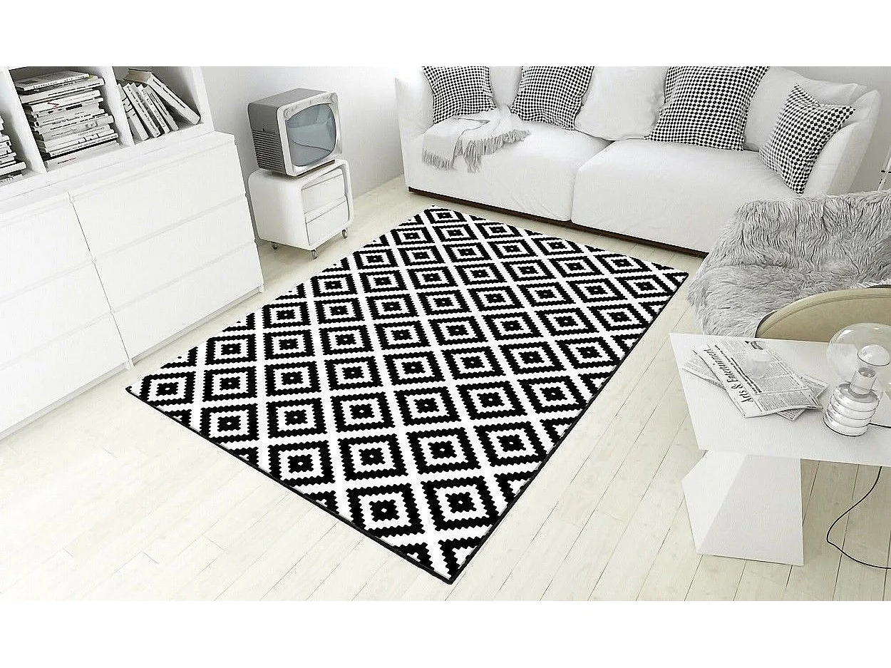 Tapis de salon 80x150 cm Polyester Black And White