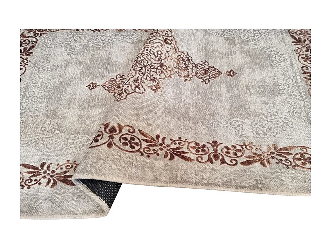Tapis de salon 80x150 cm Polyester Baroque Beige