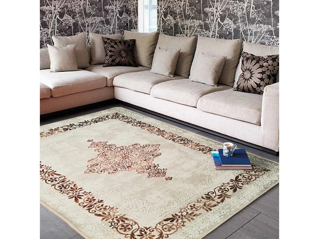 Tapis de salon 80x150 cm Polyester Baroque Beige
