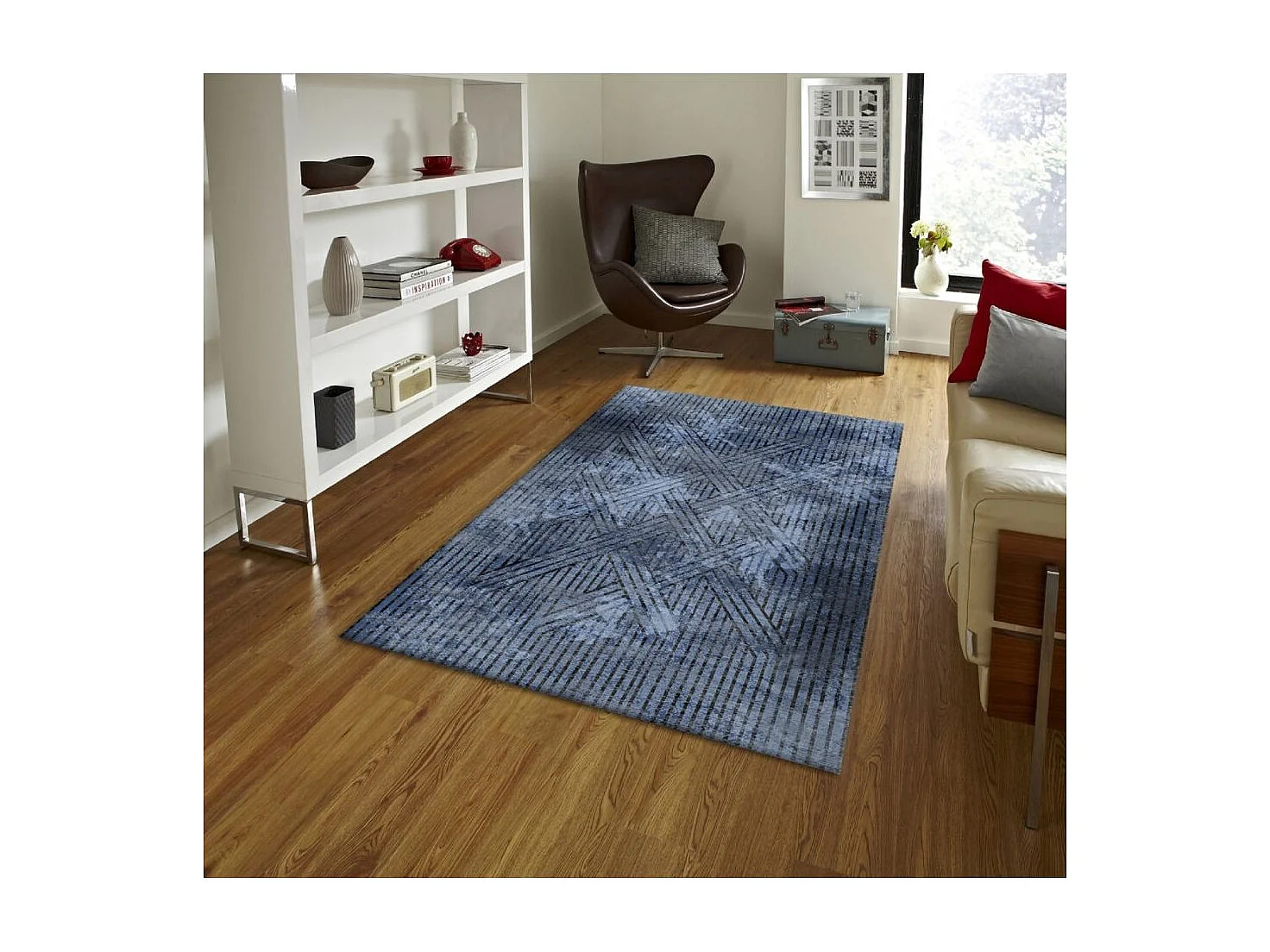 Tapis de salon 200x300 cm Polycoton Fisun Bleu