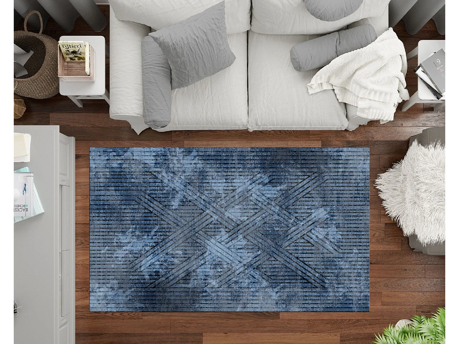 Tapis de salon 200x300 cm Polycoton Fisun Bleu