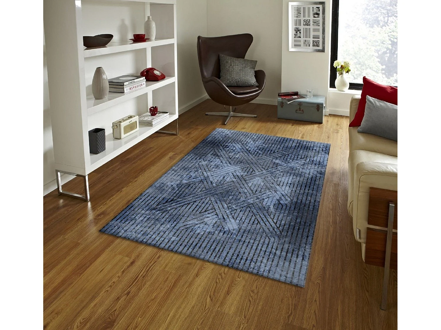 Tapis de salon 200x300 cm Polycoton Fisun Bleu