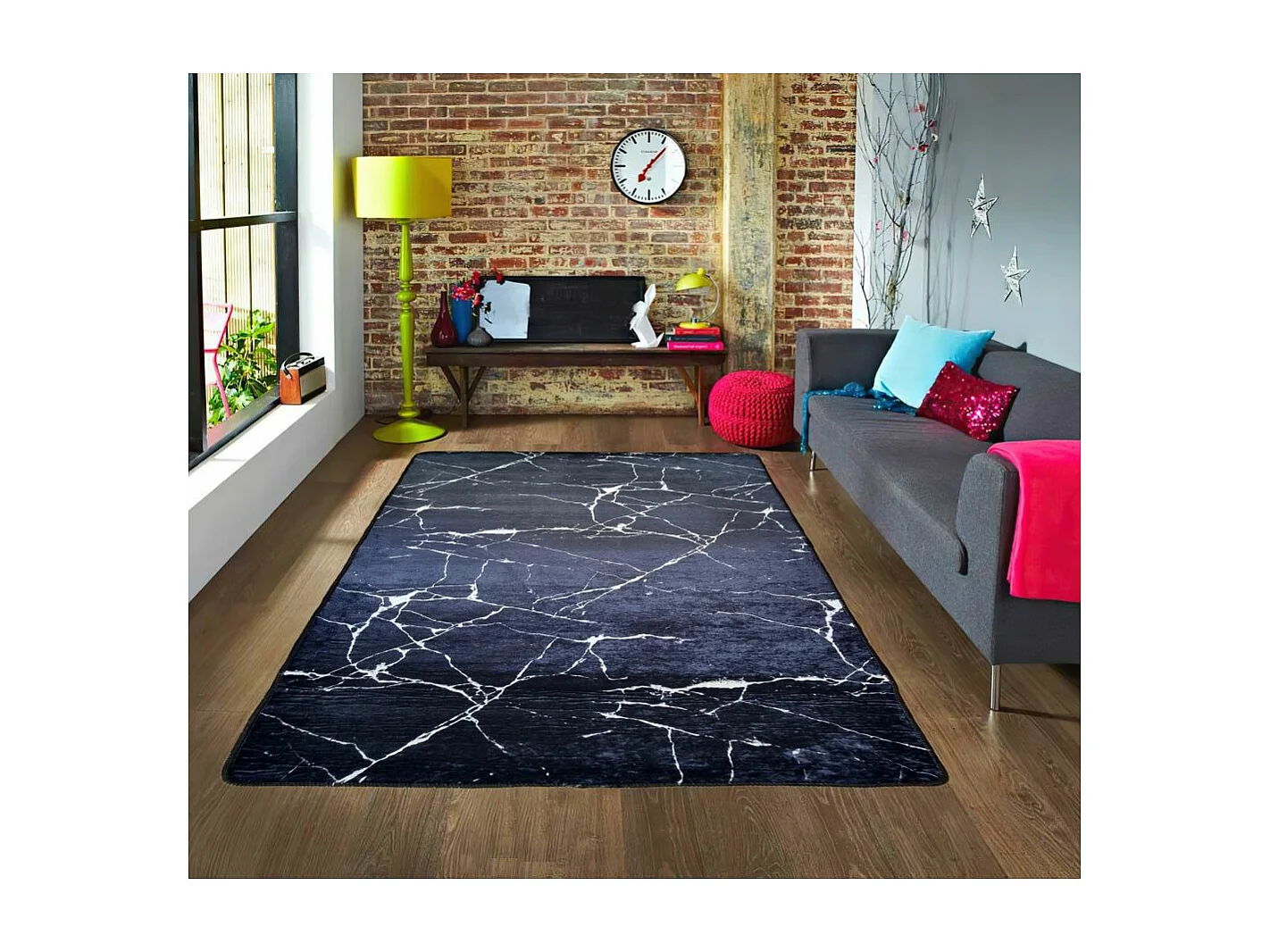 Tapis de salon 120x180 cm Polyester Marbre Noir