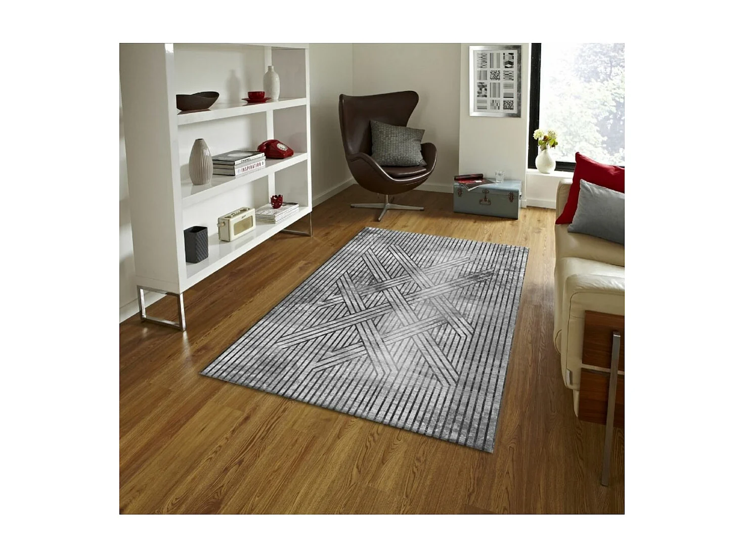 Tapis de salon 120x180 cm Polycoton Fisun Gris