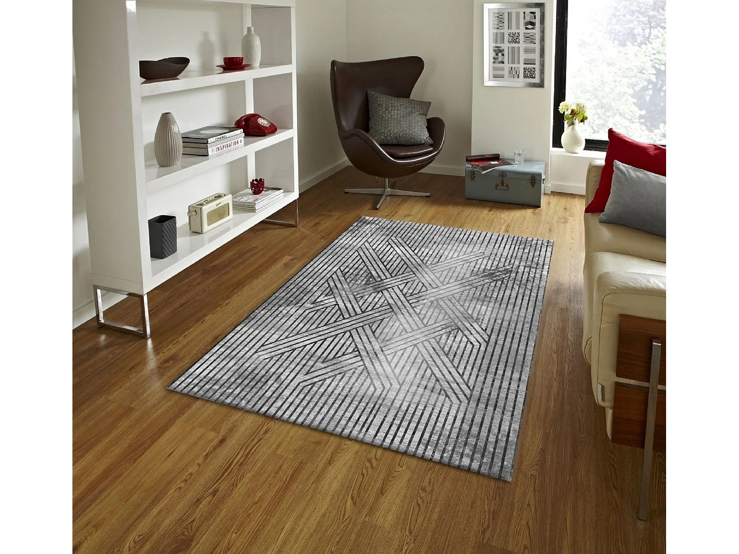 Tapis de salon 120x180 cm Polycoton Fisun Gris