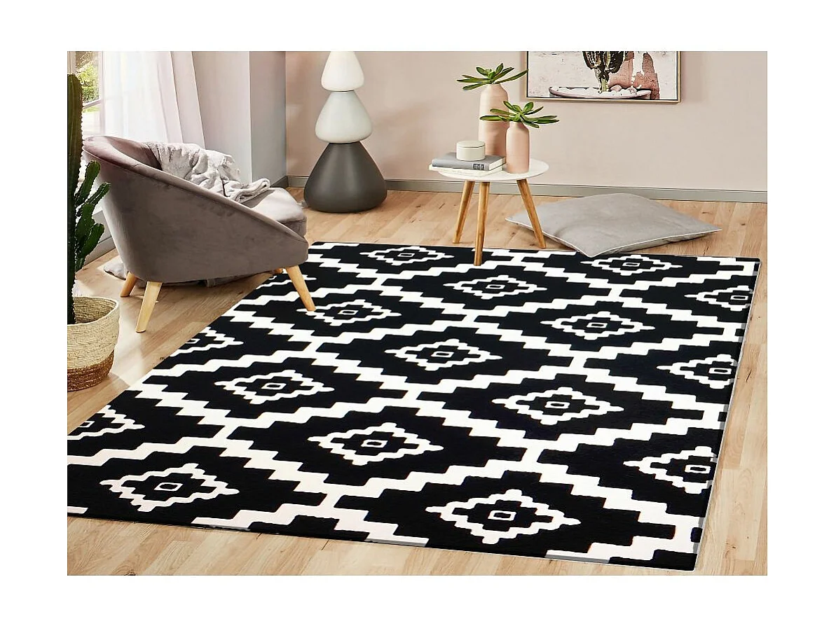 Tapis de salon 160x230 cm Polyester Black And White Scan