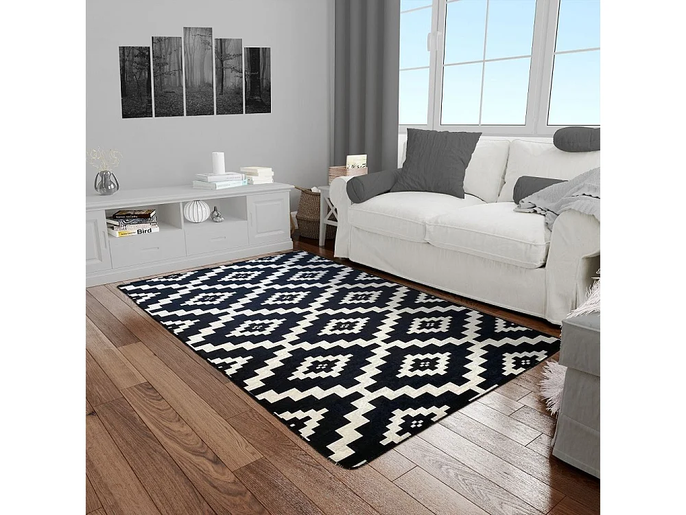 Tapis de salon 160x230 cm Polyester Black And White Scan