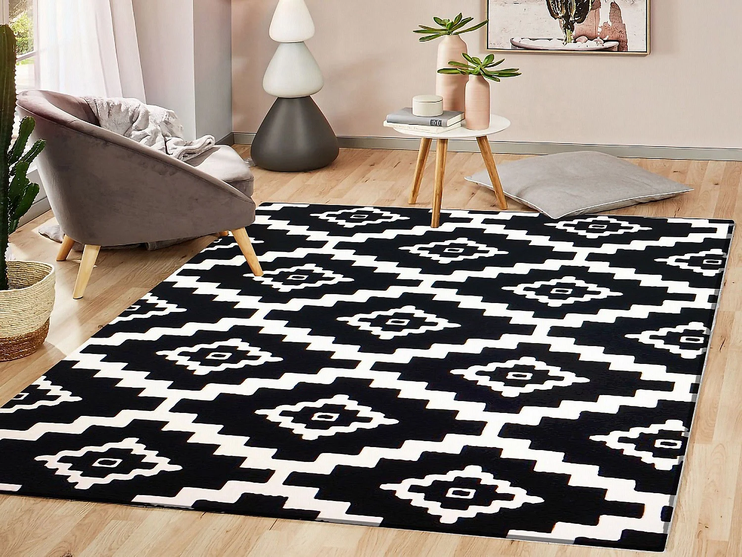 Tapis de salon 160x230 cm Polyester Black And White Scan